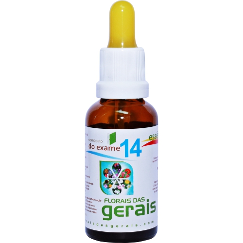 14 COMPOSTO FLORAL N°14 DO EXAME 30ML - Auxiliam na preparação para testes, exames e provas, promovendo autoconfiança, autocontrole e coragem. - Imagem 1