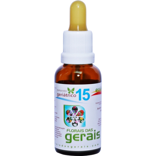 15 COMPOSTO FLORAL N°15 GERIÁTRICO 30ML - Auxiliam nos problemas físicos e emocionais da terceira idade, diminuindo as dores e recuperando o bem-estar e entusiasmo pela vida. - Imagem 1