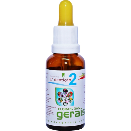 2 COMPOSTO FLORAL N°2 PRIMEIRA DENTIÇÃO 30ML - Diminuem o desconforto, mal-estar, dores e inflamações na gengiva durante o período de nascimento dos dentes em bebês. - Imagem 1