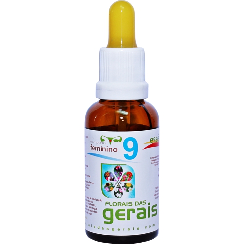 9 COMPOSTO FLORAL N°9 FEMININO 30ML - Auxiliam nos distúrbios ginecológicos femininos como tensão pré-menstrual, cólicas e ciclo irregular e na acne hormonal. - Imagem 1