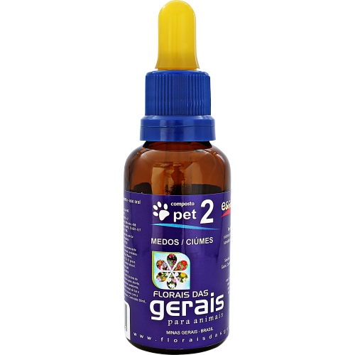 pet 2 COMPOSTO FLORAL PET 2 MEDOS / CIÚMES 30ML - Para animais medrosos e ciumentos, apegados ao dono, dependentes, que não gostam de ficar só, que choram muito, sonolentos e tristes. - Imagem 1